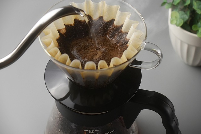 ground organic coffee freshly ground coffee filter brewing pour over setup warm morning light kitchen